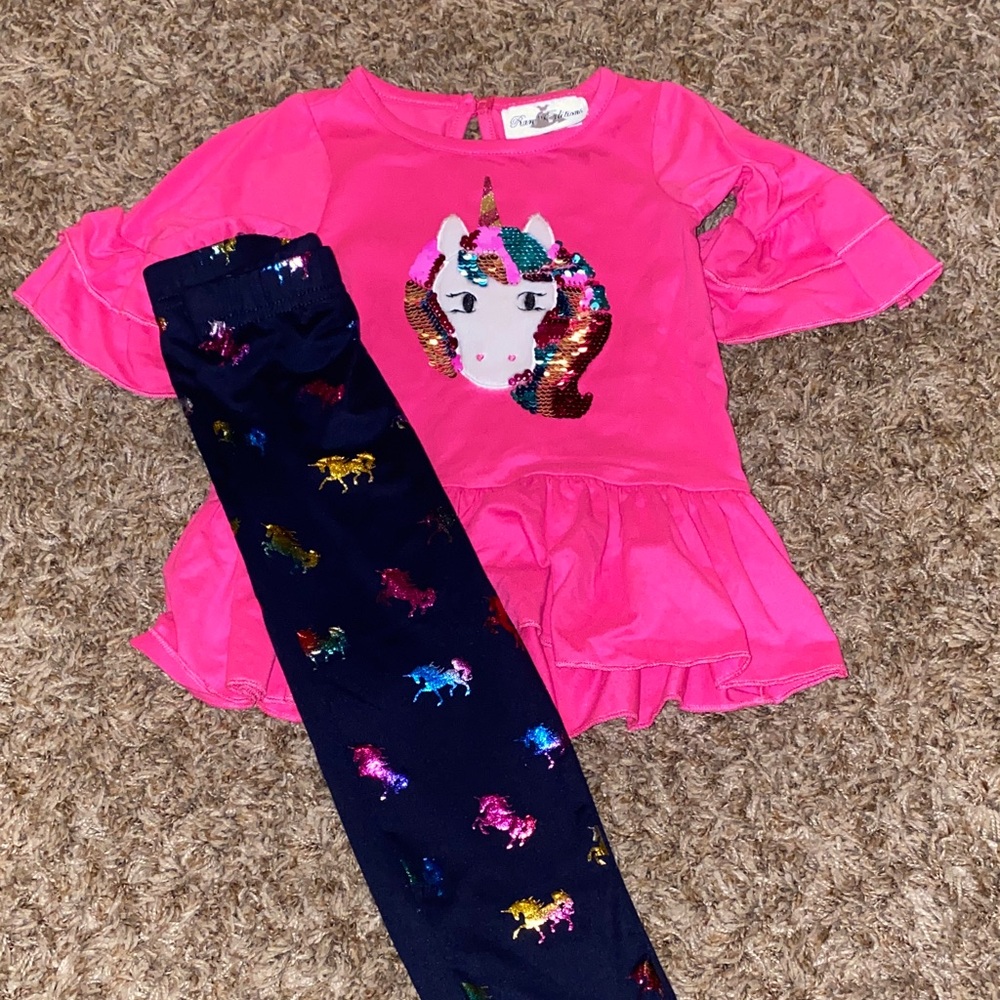 Rare Editions Pink Top and Navy Leggings Set